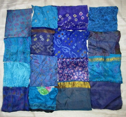 LOT PURE SILK Antique Vintage Sari Fabrics REMNANT 5"(20 pc) / 8"(16 pc) SQUARES - Picture 11 of 34