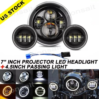 7'' in LED Headlight + 4.5'' Passing Lights For Harley Davidson Touring Road King