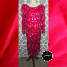 Scala Vintage 80's Red 100 Silk Sequin and Beaded Leaf Handkerchief Hem Dress