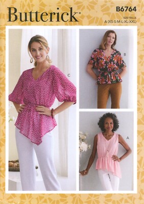 Butterick B6764 Peplum Tops w Sleeve & Hem Variations Sz XS-XXL UNCUT Pattern