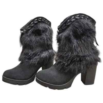 BEARPAW Womens Mariah Heeled Black Suede Boots with