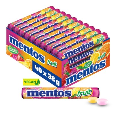 40 Rollen a 38g | Mentos Fruit | Kaubonbons
