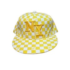 NEW YORK NY YELLOW CHECKERED SPARKLE HAT BASEBALL CAP BY CITY BIG SIZE L 7.5