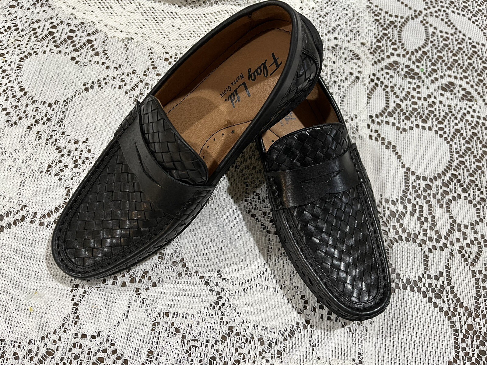 Men’s Flag Ltd. Nappa Glove, Braided Penny Loafer Shoe, Leather, Size 8