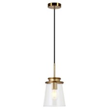 Camden & Wells Elwood Pendant Lamp Brushed Brass Clear Glass Light Shade PD0726