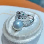 gorgeous  9-10MM SOUTH SEA ROUND WHITE PEARL RING 925S(tim)
