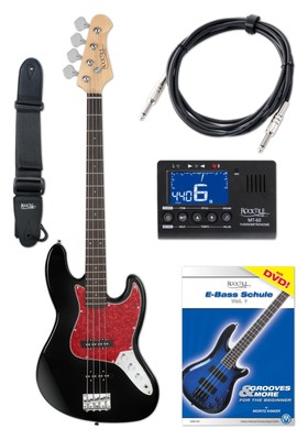E-Bass Deluxe Jazz Set Pro JB-30BK 70's Schwarz 2x Single-Coil Gurt Kabel Schule