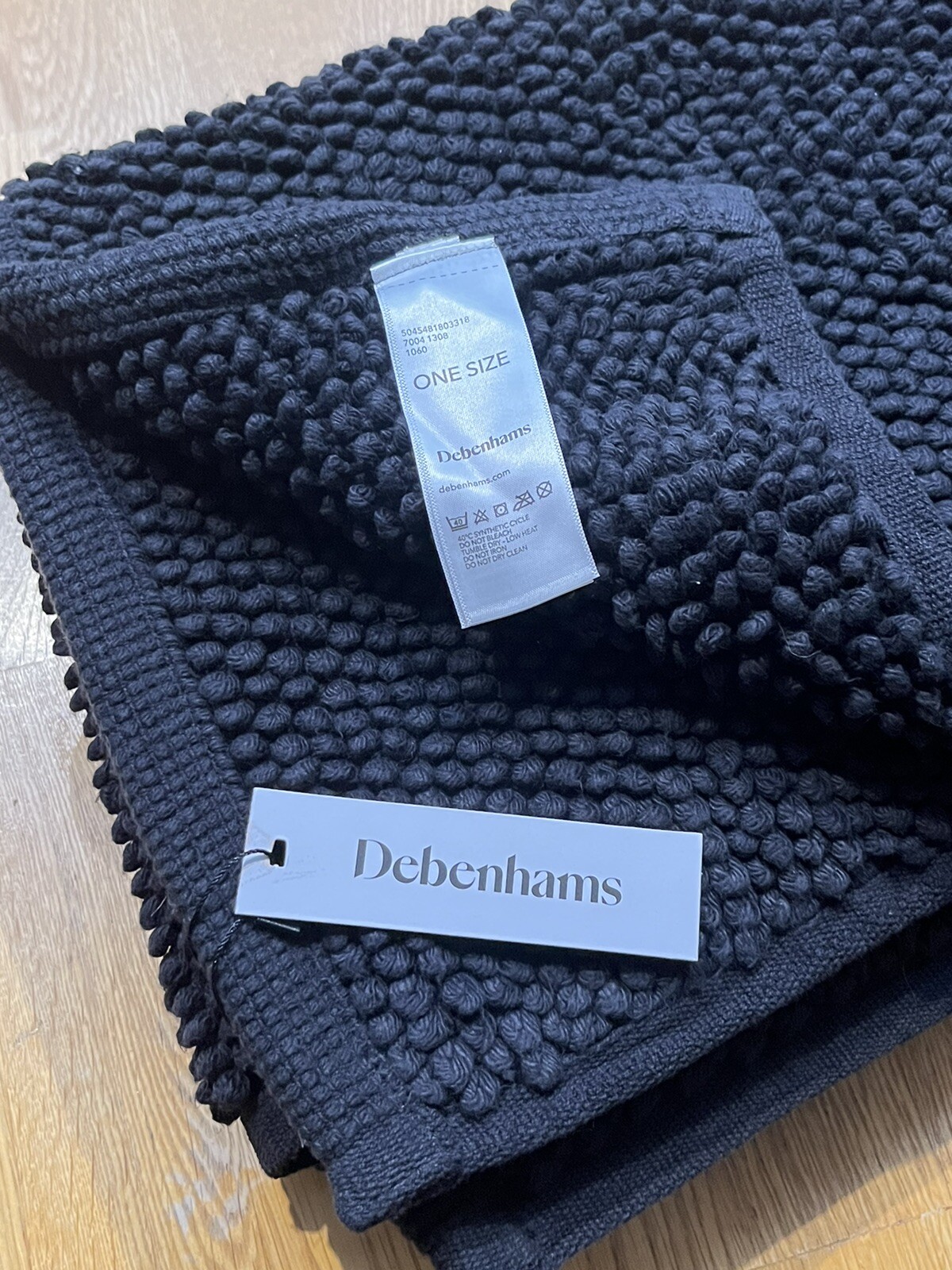 BNWT DEBENHAMS BATH MAT BLACK BOBBLE COTTON TUFTED 80 x 50cm / 32 x 20