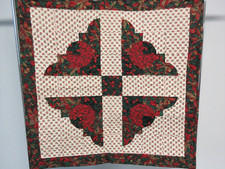 Christmas Quilt 30.5 In Square Table Topper Wall Hanging Red Green Pointsettia