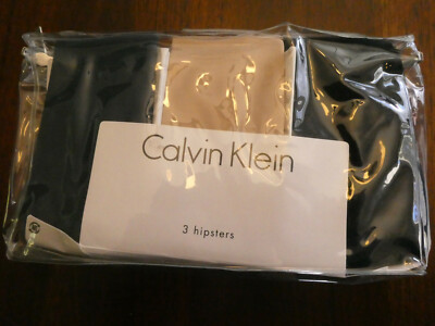 CALVIN KLEIN 3-PACK SEAM-FREE HIPSTER BLACK/ NUDE PANTIES SIZE MEDIUM