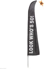 7' Look Who's 50 Birthday Announcement Black Party Yard Flag Banner Swooper Sign