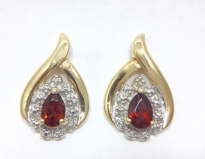 2.50CT WOMENS STYLISH 14K YG PLATED SILVER GARNET PEAR SHAPE STUD EARRINGS