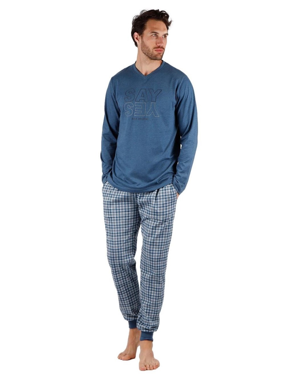 Pigiama uomo a manica lunga say yes misto cotone coulisse nuovo