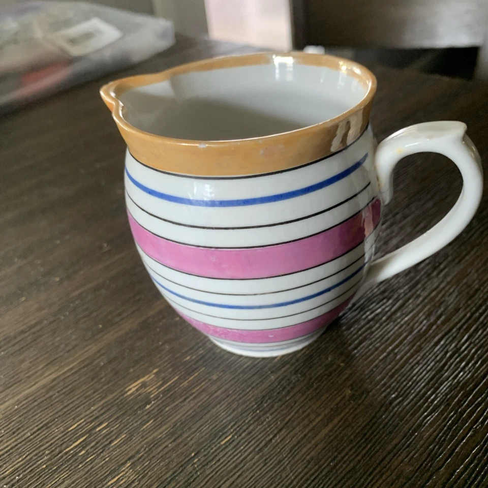 "Jarra antigua crema rosa/blanco/azul 3,5"" de alto usada en excelente estado" Foto 3 de 4