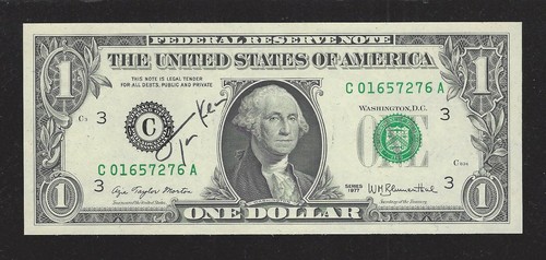 Tom Kean, New Jersey Governor, Autograph on $1.00 FRN, FR# 1909-C, Choice Unc.!