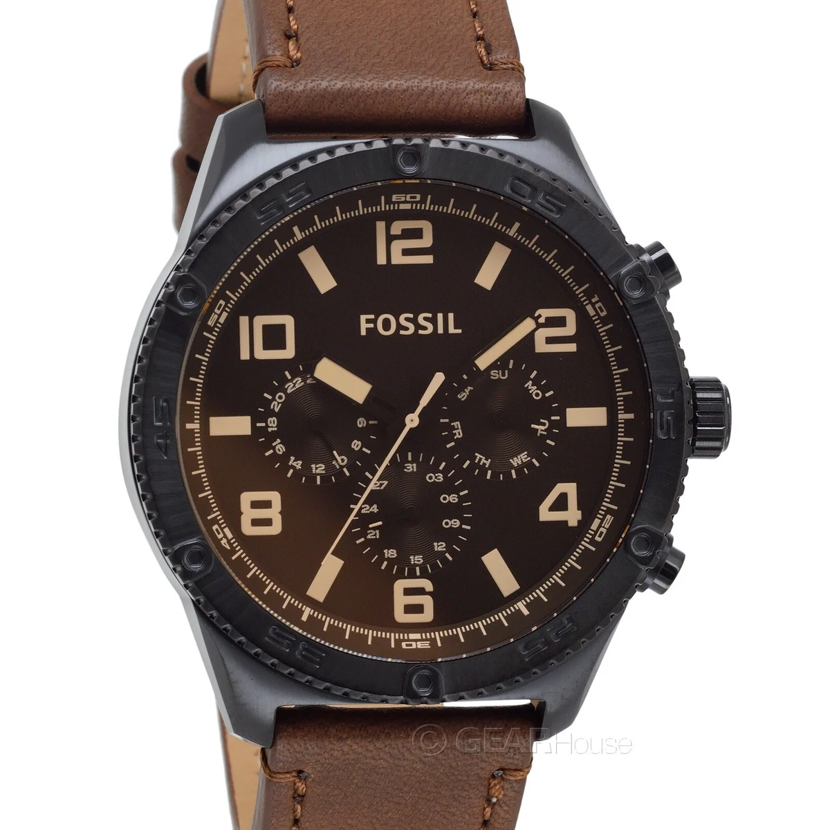 FOSSIL Brox Mens Multifunction Watch Large Black Dial Brown
