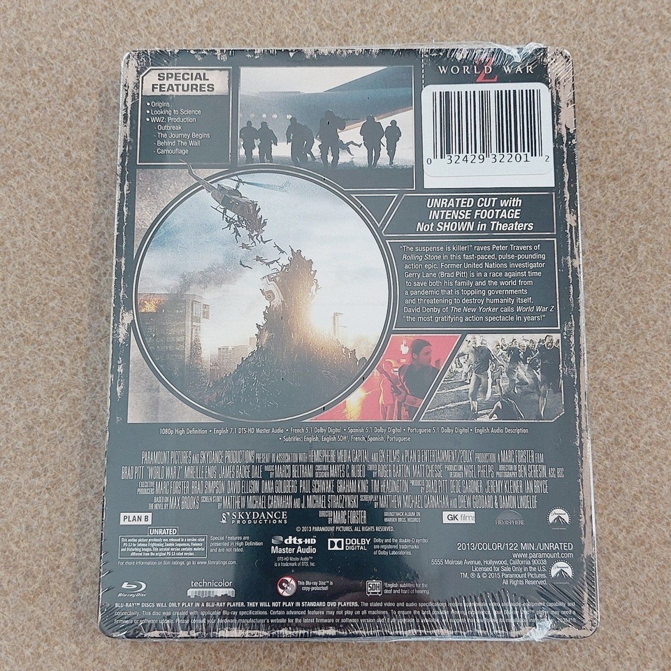 World War Z Unrated Version (Embossed Metalpak Steelbook) New Blu