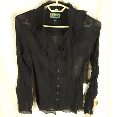 NEW 2OH 2 Old Hippies Black Gauzy Frilly Silk Blouse Size M Medium