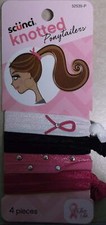 SCUNCI KNOTTED PONYTAILERS 4pcs EACH WHITE ,BLACK  PINK Breast Cancer Fnd