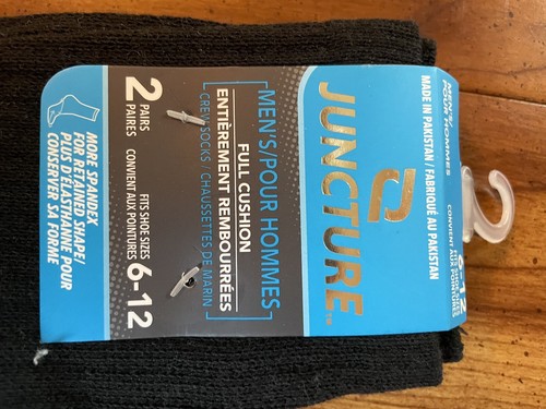 2 pairs Juncture brand men’s black crew socks size 6-12 NEW - Picture 2 of 4