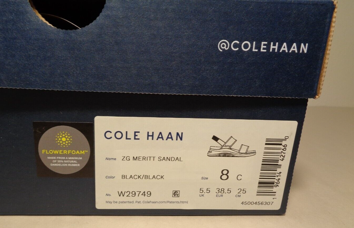 Cole Haan Size 8 Wide ZEROGRAND MERITT Black Leather Sandals New