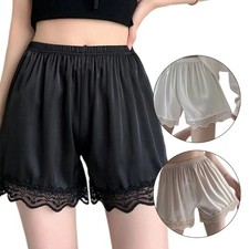 Womens Elastic Waist Satins Half Slip Shorts Lace Edge Underpants Safety Pant