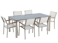 Modernes Gartenset Tisch Aus Sicherheitsglas 6 StüHle Schwarz/Weiß Grosseto