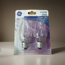 GE 75337 2 Pack 25 Watt Crystal Clear Faceted Flame Shape Candelabra Light Bulbs