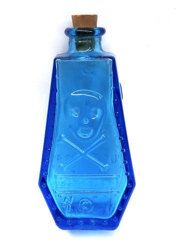 VINTAGE WHEATON BOTTLE 3" PEACOCK BLUE POISON, COFFIN, R.I.P.