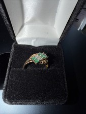 Synthetic Emeralds and Diamond 14KP Gold Cock...