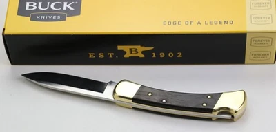 Buck Drop Point 110 N Folding Hunter Knife 0110BRS6-B 420HC USA Made Ebony/Brass - image 1 of 4