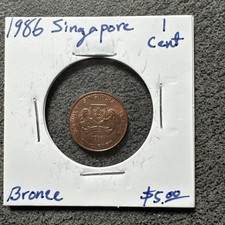 1986 Singapore 1 Cents. Bronze. National Arms Of Singapore. Miss Joaquim Orchid