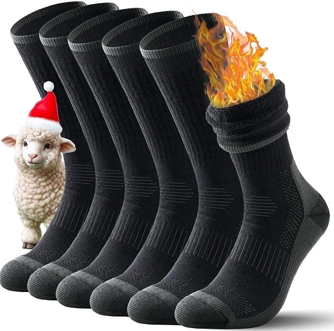 3 Pairs Merino Wool Hiking Socks,Performance Thermal Winter Warm Cushion Socks-L