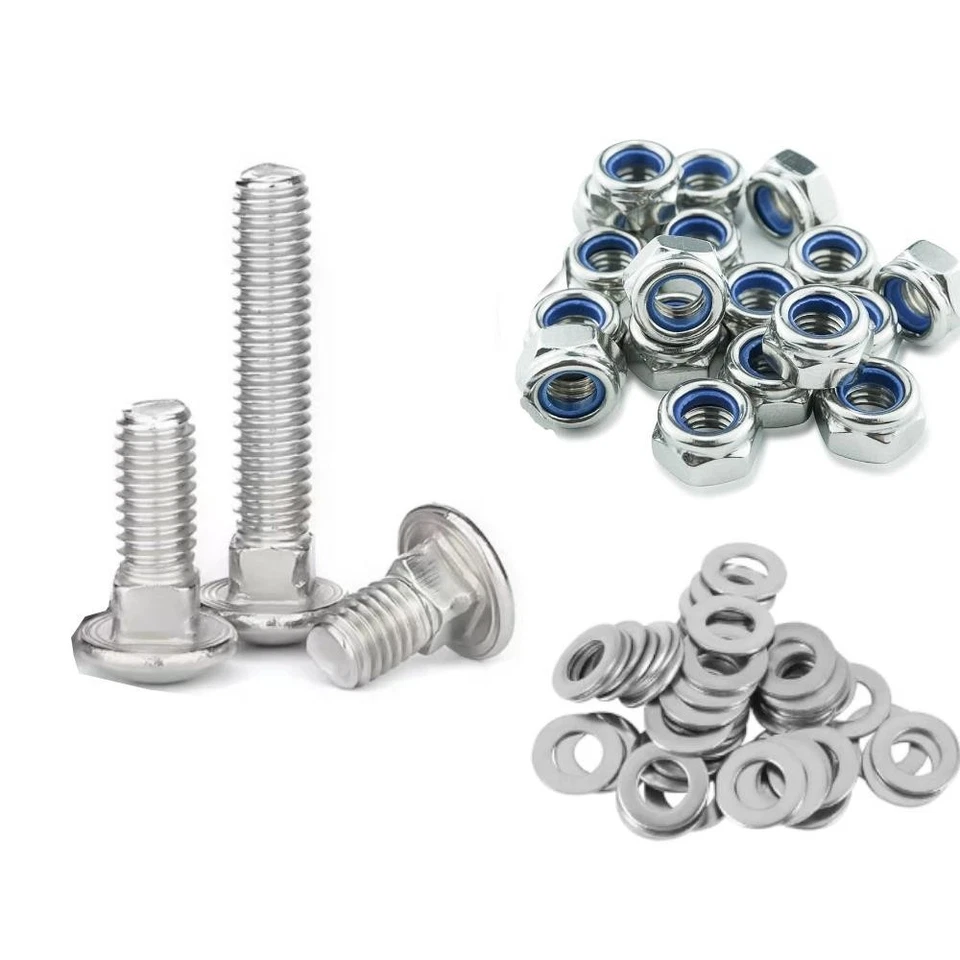 NUTS ABOUT BOLTS M8 8mm Cup Square Carriage Coach Bolt With Nyloc Nut Washer A2 Stainless Steel