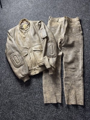 IXS Leather Biker MOTO Racing Set Jacket / Vest, Pants Faded Men s M 52-50 Size 
