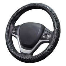 Premium Leather Steering Wheel Cover with Air Holes Non-Slip Rubber Black