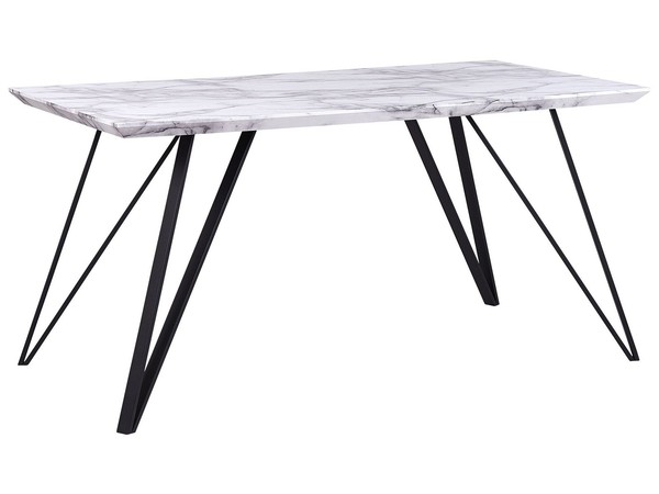 Esstisch Weiß Marmor Optik 150 X 80 Cm Mit Metallgestell Schwarz Glamour Molden-image