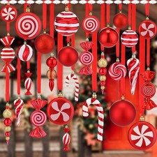 90 Pcs Christmas Candy Hanging Ornaments for Ceiling Red and White Xmas Plast...