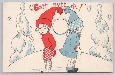 Süßer Kinder Rücken an Rücken schmollender Winter Schnee Gott Nytar Gruß