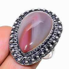Natural Banded Agate Gemstone 925 Sterling Silver Jewelry Ring Size 8 US 