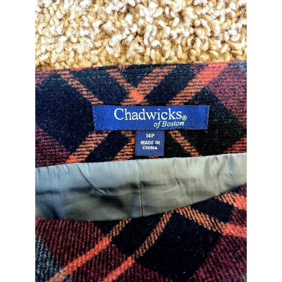 Chadwicks Boston Autumn Fall Dark Academia Plaid Wool Blend Midi Skirt 14 Petite - Image 3 of 4
