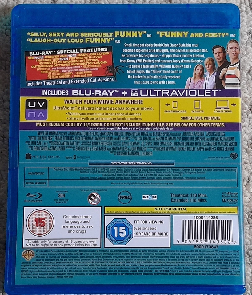 WE'RE THE MILLERS EXTENDED CUT BLU-RAY JENNIFER ANISTON JASON SUDEIKIS - Image 2 of 2