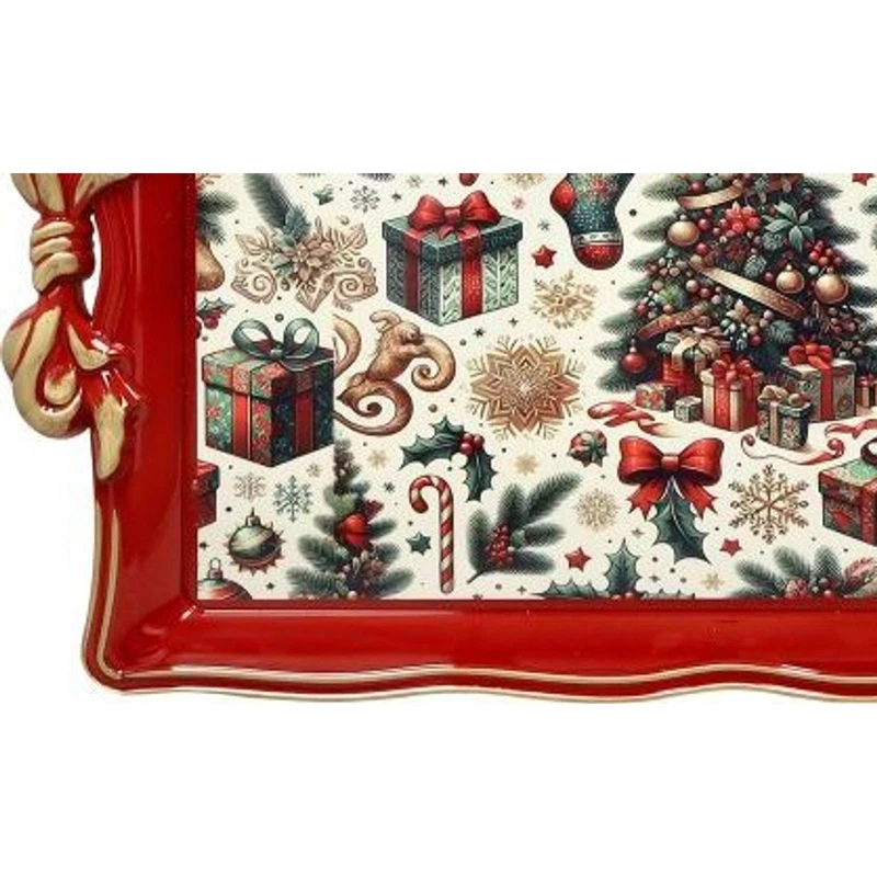 Vassoio Rettangolare 50x30 cm BRANDANI Christmas Rosso Natale Manici a Fiocco, fotografia 4 di 9