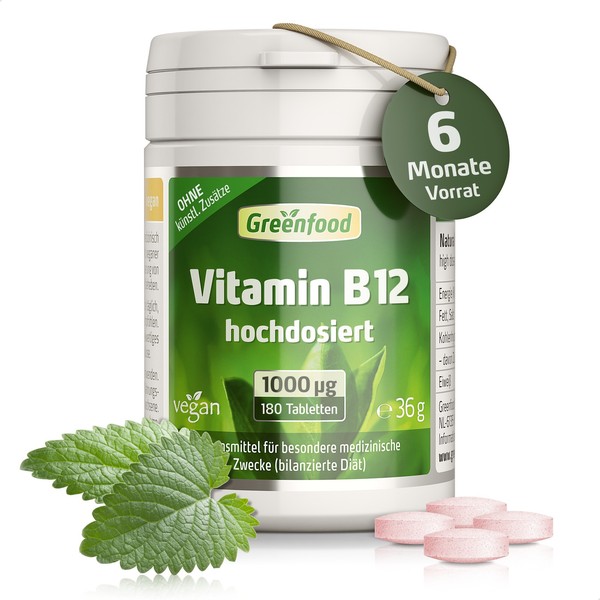 Greenfood Vitamin B12, 1000 µG, 180 Tabletten, Hochdosiert. Vegan.-image