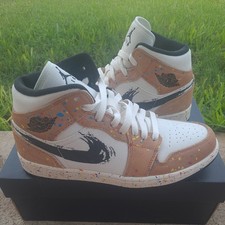 Nike Air Jordan 1 SE Mid Brushstroke Brown Paint Splatter DA8005-100 NEW SZ 8