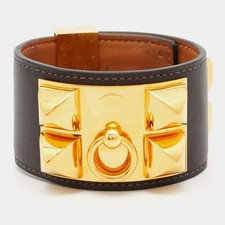 Bracelet manchette Hermès Collier De Chien en cuir plaqué or