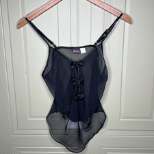 Fredericks Of Hollywood Vintage 90s Lingerie Black Sheer Top Bow Small