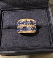 14K LEVIAN Blueberry Sapphire Creme Brulee Nude Diamond STATEMENT Ring 2 rows