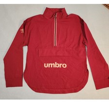 Umbro Quarter Zip Pullover Kids Small Red Excellent Kangaroo Pocket Windbreaker