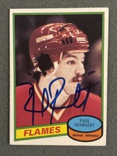 1980/81 O-PEE-CHEE PAUL REINHART RC  In Person Autographed Card Calgary Flames